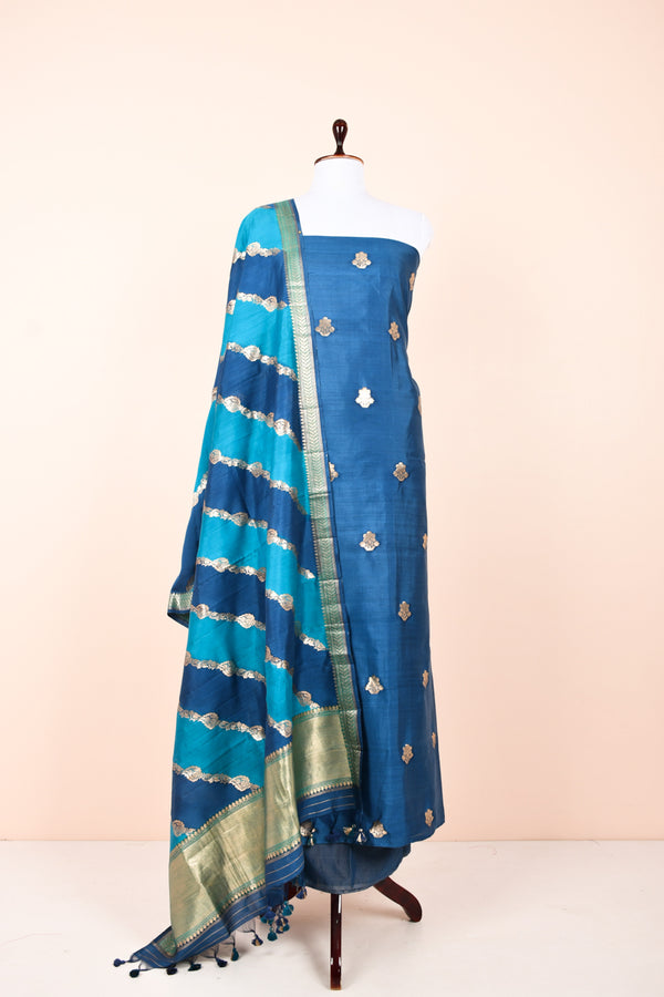 Cobalt Blue Handwoven Chiniya Silk Dress Material  zoom view by Chinaya Banaras