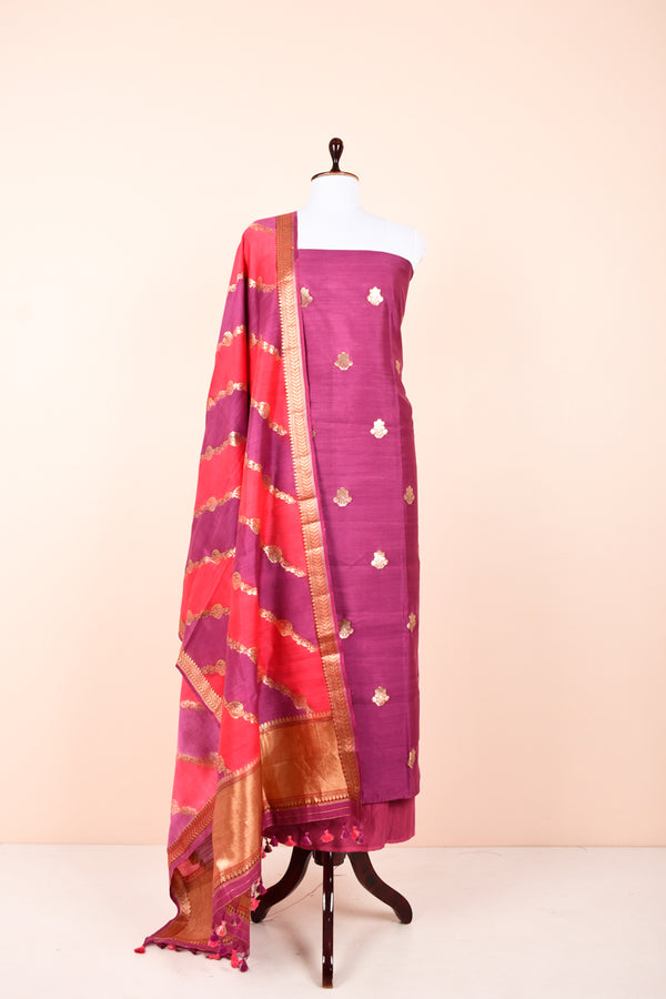 Violet Handwoven Chiniya Silk Dress Material  By Chinaya Banaras 