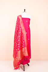 Rani Pink Handwoven Chiniya Silk Dress Material Draped On Dummy By Chinaya Banaras 