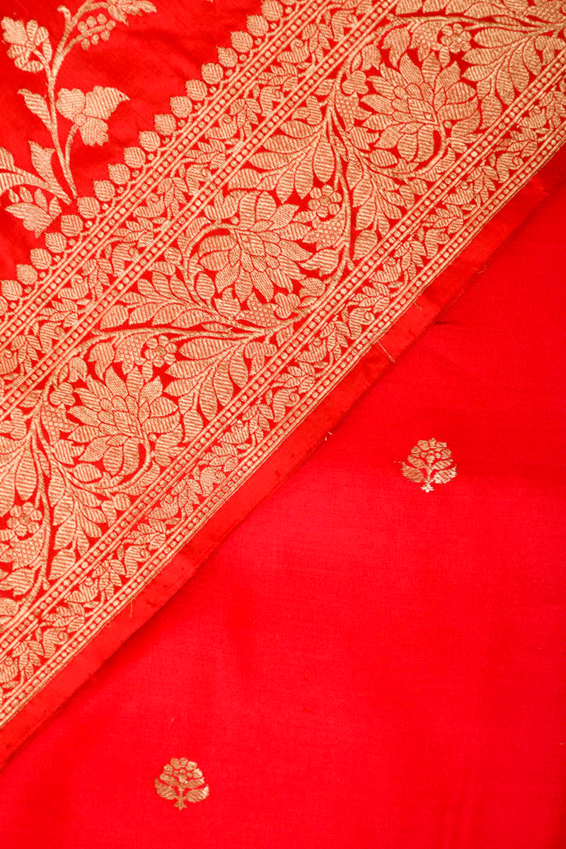 Bright Red Handwoven Chiniya Silk Dress Material - Chinaya Banaras