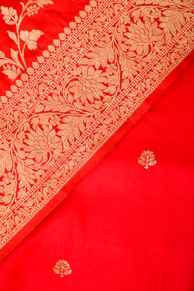 Bright Red Handwoven Chiniya Silk Dress Material