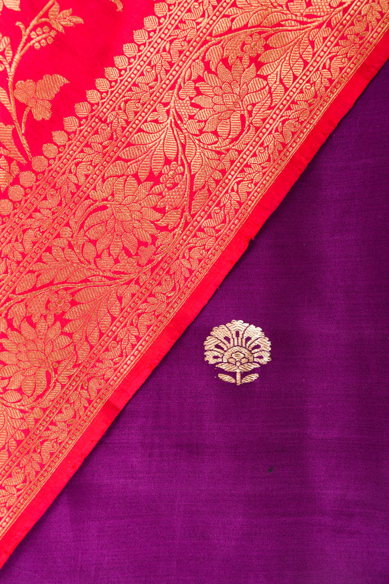Purple & Pink Handwoven Chiniya Silk Dress Material