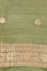 Henna Green Handwoven Chiniya Silk Dress Material - Chinaya Banaras