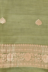 Henna Green Handwoven Chiniya Silk Dress Material