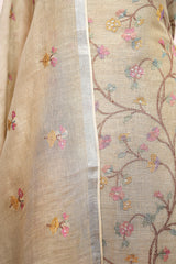 Tortila Brown Embroidered Linen Dress Material