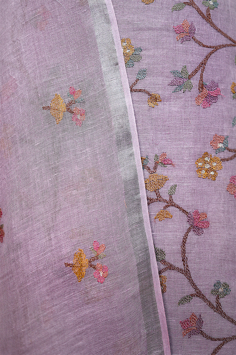 Periwinkle Purple Embroidered Linen Dress Material