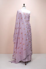 Periwinkle Purple Embroidered Linen Dress Material