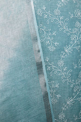 Arctic Blue Embroidered Linen Dress Material