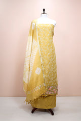 Macaroon Yellow Embroidered Linen Dress Material