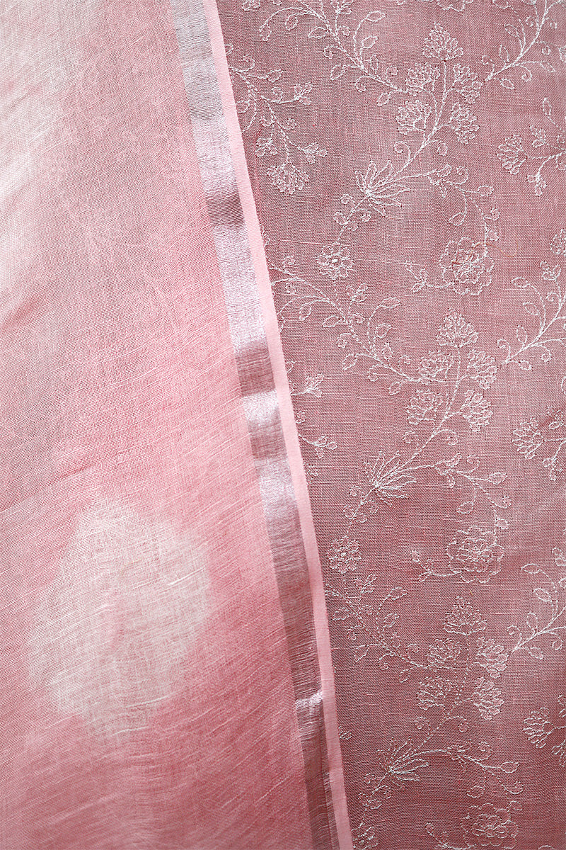Lemonade Pink Embroidered Linen Dress Material