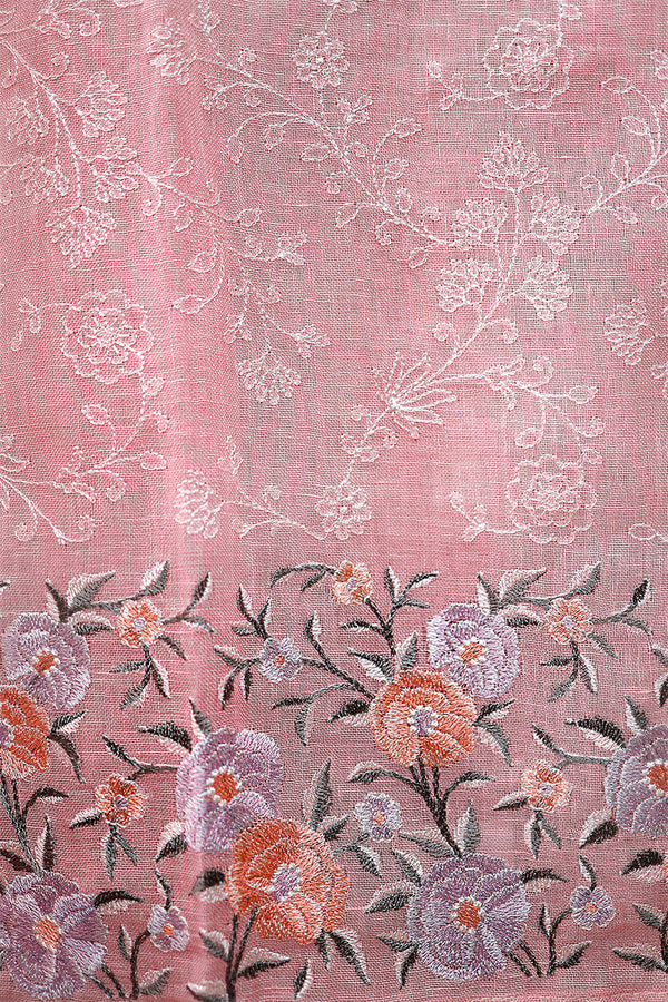 Lemonade Pink Embroidered Linen Dress Material