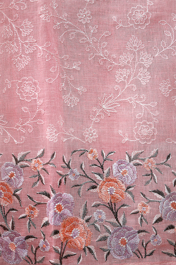Lemonade Pink Embroidered Linen Dress Material - Chinaya Banaras