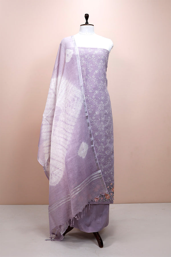 Heather Purple Embroidered Linen Dress Material