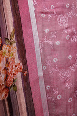 Tango Pink Embroidered Linen Dress Material