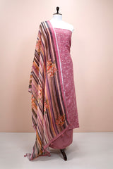 Tango Pink Embroidered Linen Dress Material