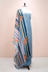 Cerulean blue Embroidered Linen Dress Material
