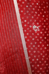 Deep Red Embellished Organza Silk Dress Material