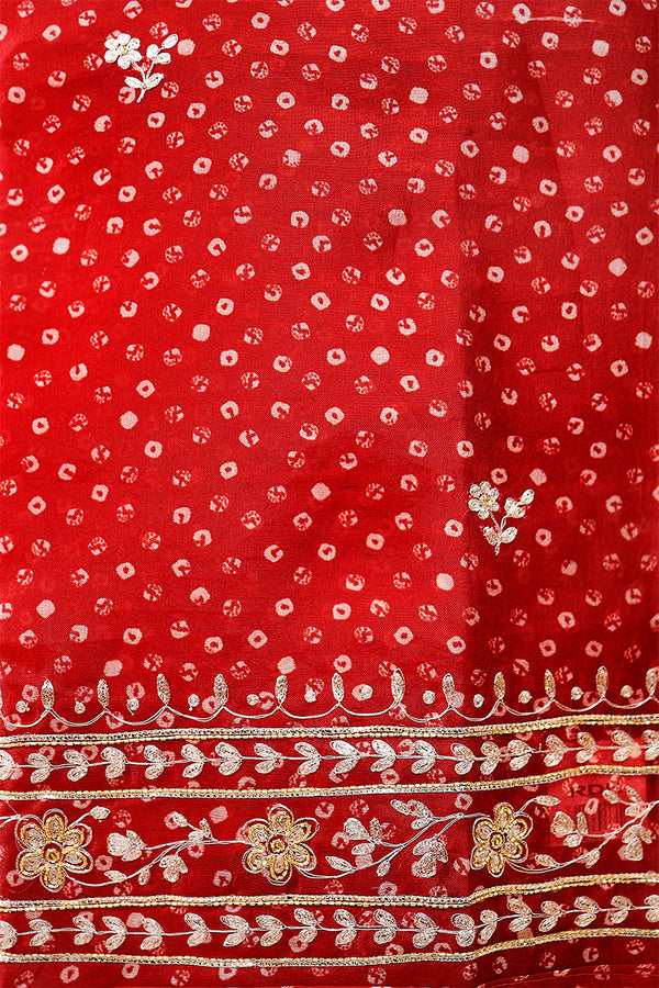 Deep Red Embellished Organza Silk Dress Material - Chinaya Banaras