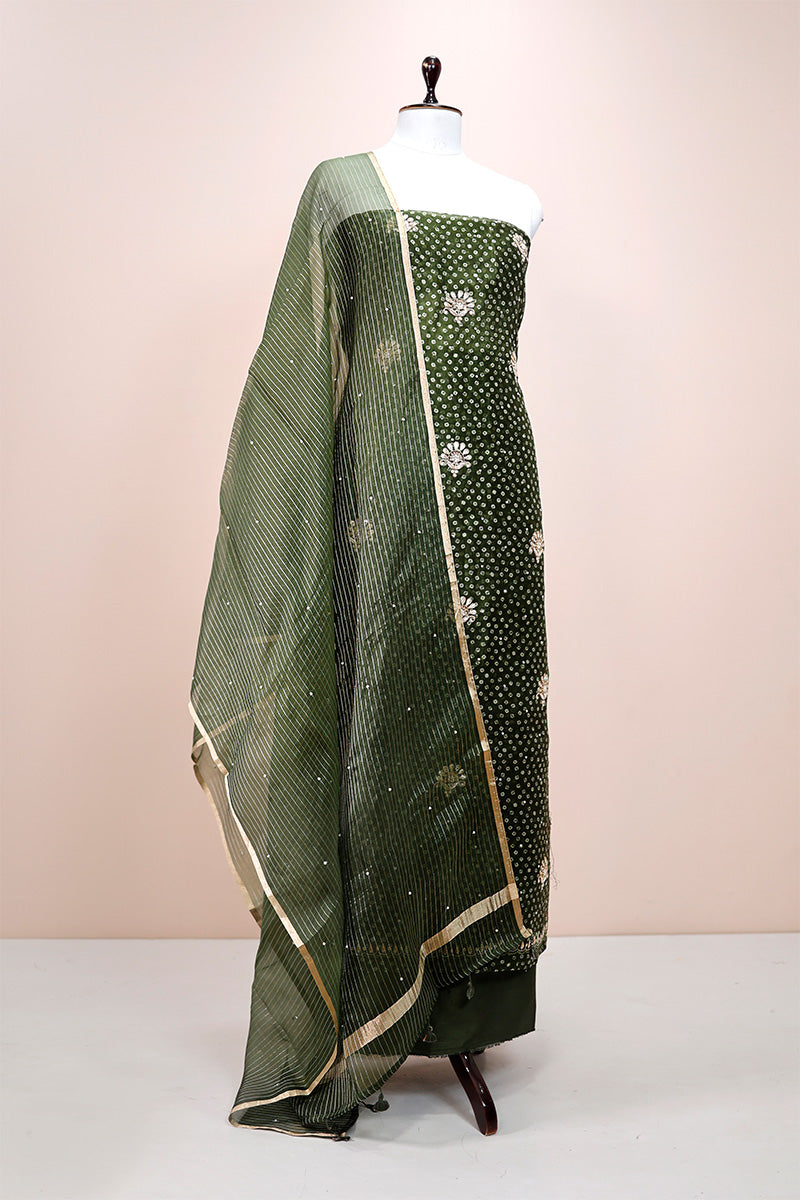 Heena Green Embellished Organza Silk Dress Material - Chinaya Banaras