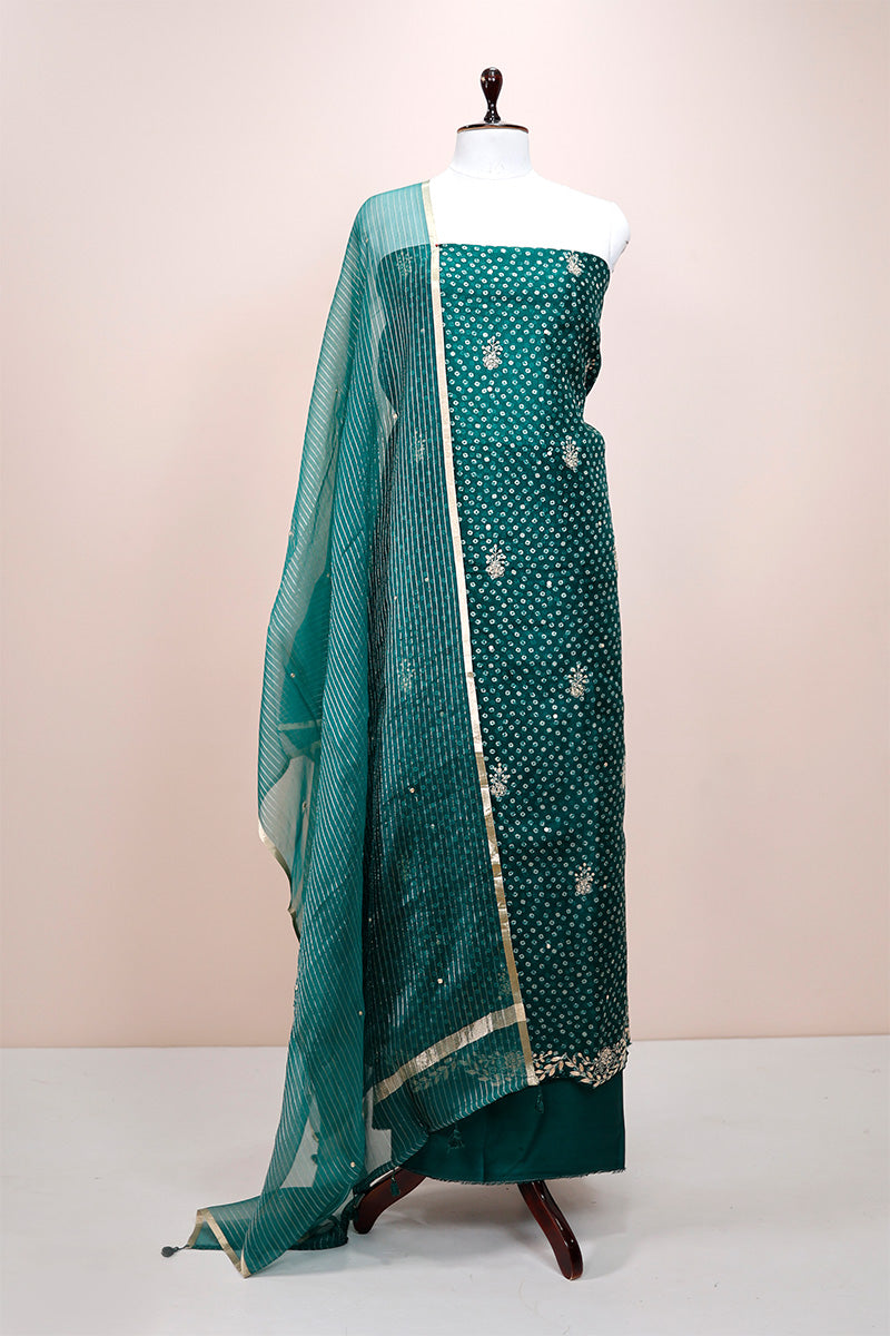 Peacock Blue Embellished Organza Silk Dress Material By Chinaya Banaras