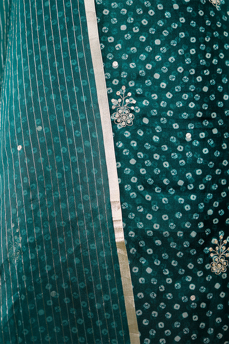 Peacock Blue Embellished Organza Silk Dress Material