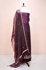 Rasin Purple Embellished Organza Silk Dress Material - Chinaya Banaras