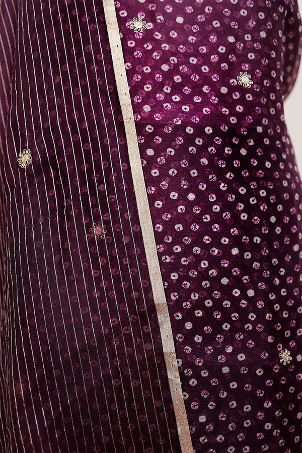 Rasin Purple Embellished Organza Silk Dress Material - Chinaya Banaras
