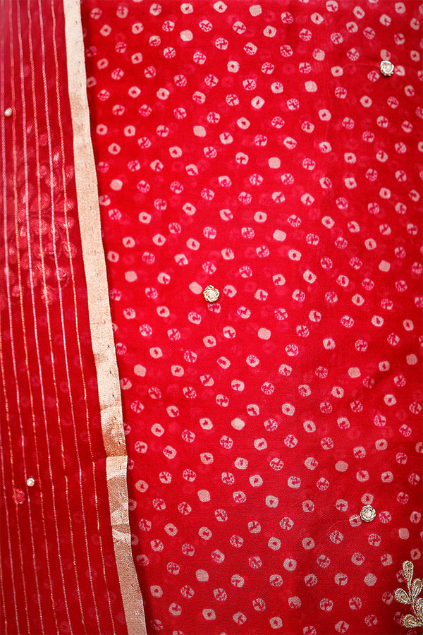 Crimson Red Embellished Organza Silk Dress Material - Chinaya Banaras
