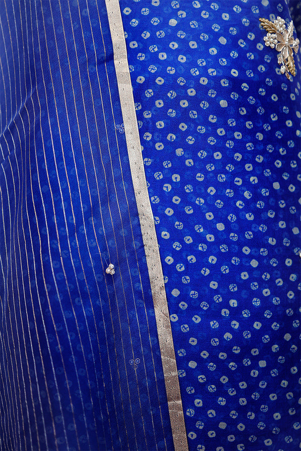 Lapis Blue Embellished Organza Silk Dress Material
