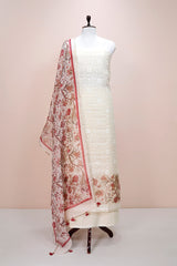 Rust Pink & White Embroidered Organza Silk Dress Material  By Chinaya Banaras