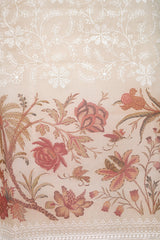 Rust Pink & White  Embroidered Organza Silk Dress Material