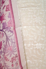 Warm Purple & White Embroidered Organza Silk Dress Material