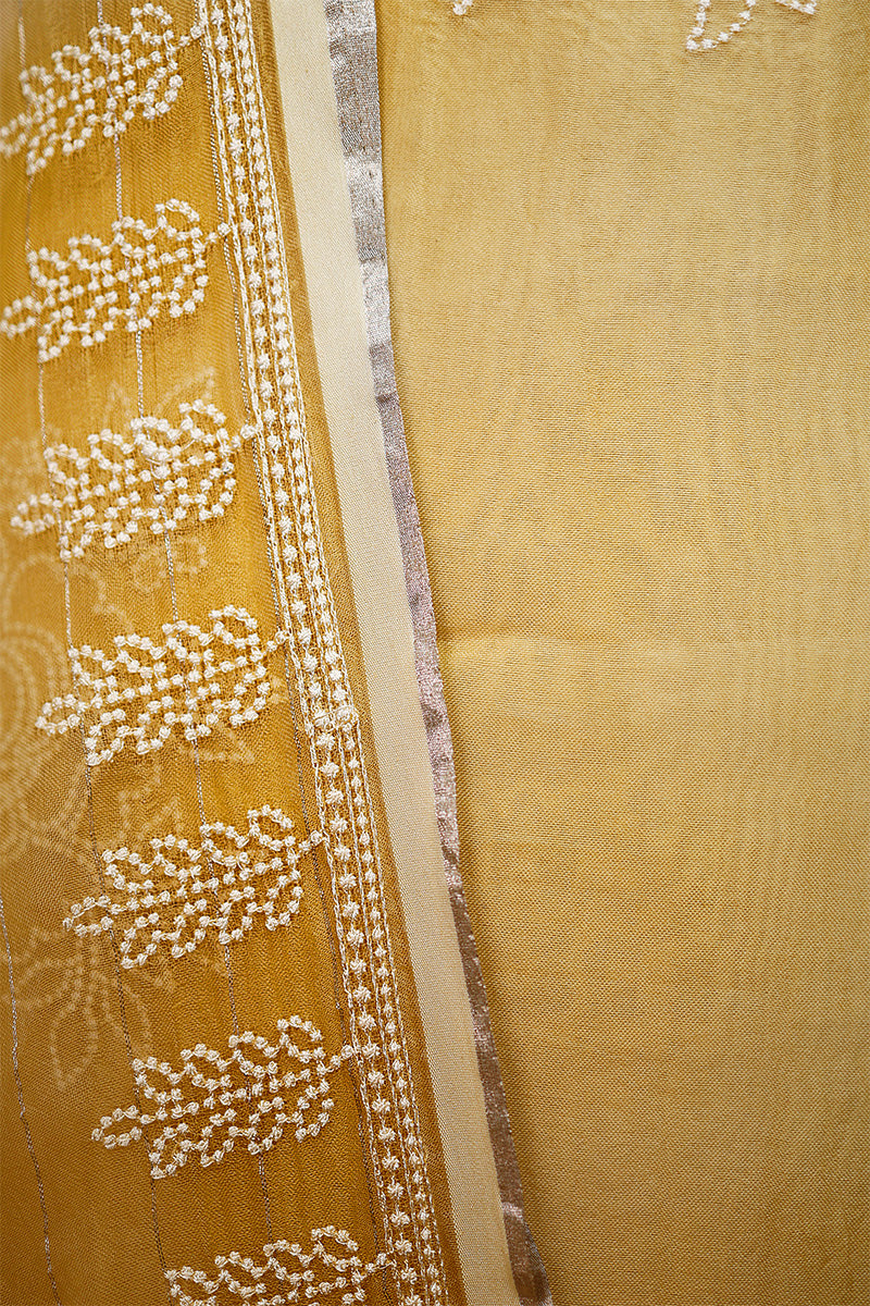 Canary Yellow Embroidered Organza Silk Dress Material