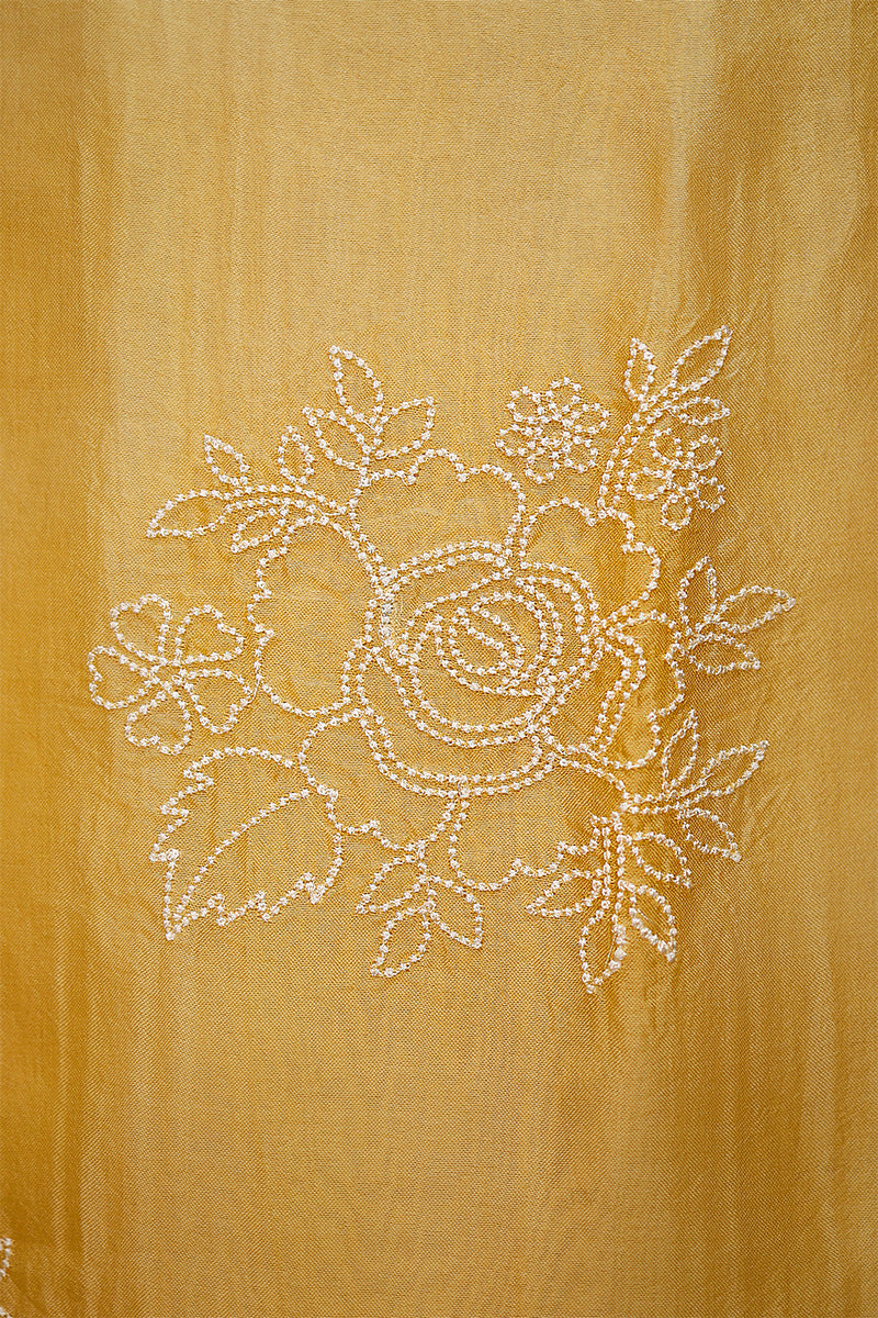 Canary Yellow Embroidered Organza Silk Dress Material