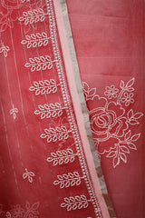 Watermelon Pink Embroidered Organza Silk Dress Material