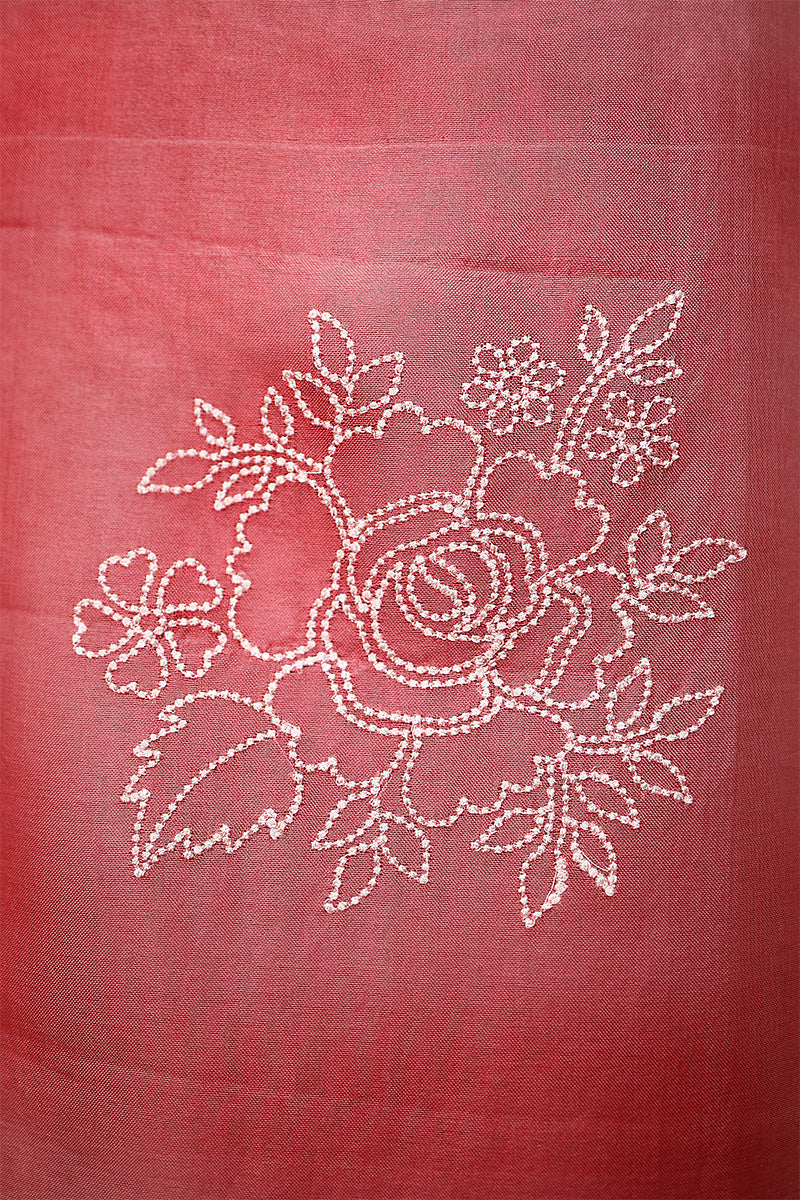 Watermelon Pink Embroidered Organza Silk Dress Material