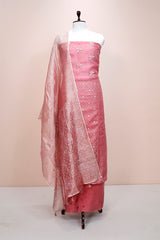 Rouge Pink Embellished Organza Silk Dress Material  By  Chinaya Banaras 