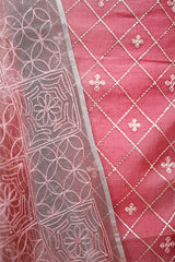 Rouge Pink Embellished Organza Silk Dress Material