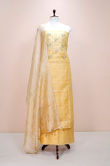 Lemon Yellow Embellished Organza Silk Dress Material  By Chinaya Banaras 
