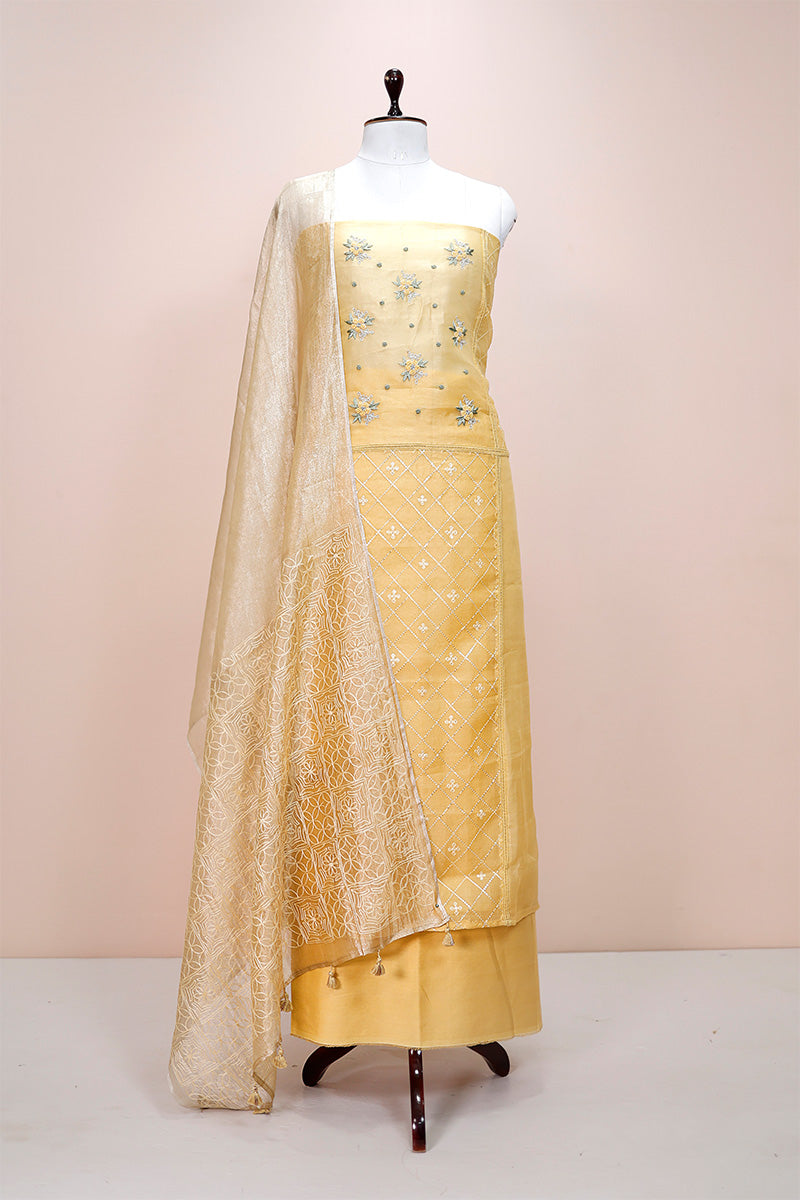 Lemon Yellow Embellished Organza Silk Dress Material Chinaya Banaras Lemon Yellow Embellished Organza Silk Dress Material Chinaya Banaras