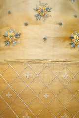 Lemon Yellow Embellished Organza Silk Dress Material