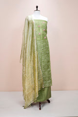 Pear Green Embellished Organza Silk Dress Material - Chinaya Banaras