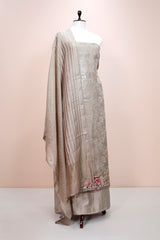 Glittery Grey Embellished Organza Silk Dress material - Chinaya Banaras