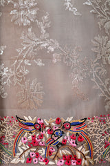 Glittery Grey Embellished Organza Silk Dress material