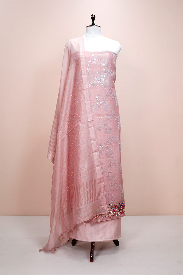 Mauve Embellished Organza Silk Dress Material By Chinaya Banaras 