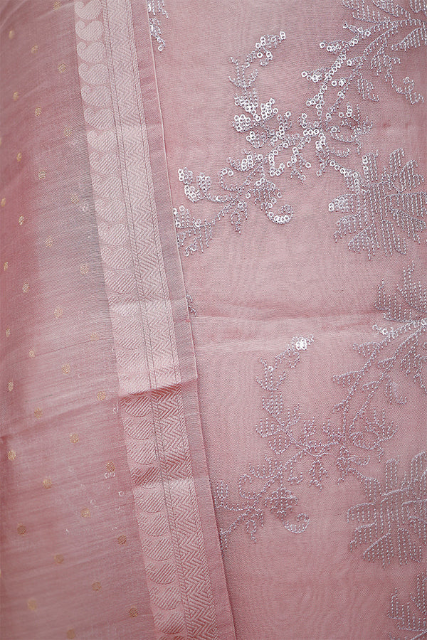Mauve Embellished Organza Silk Dress Material