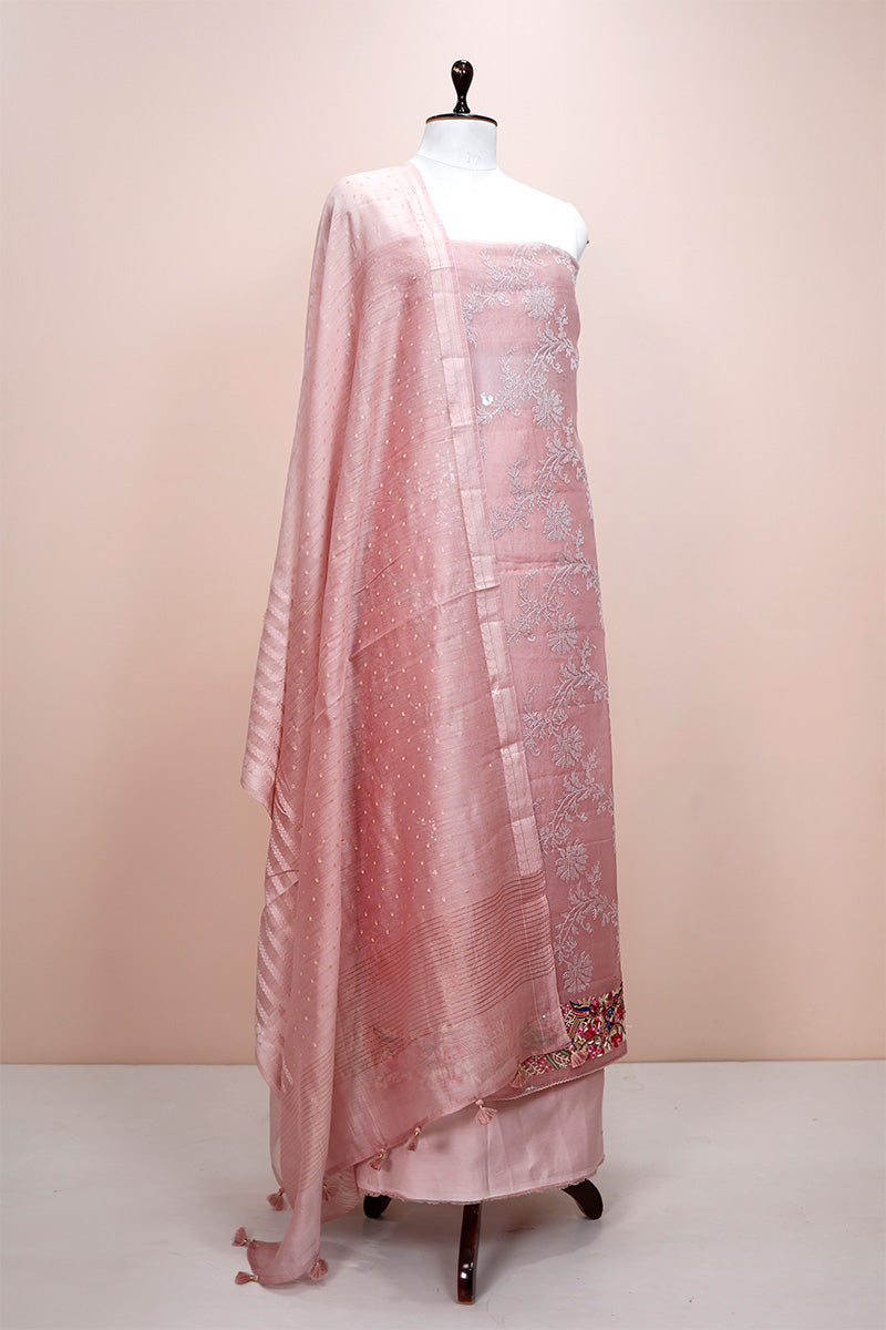 Mauve Embellished Organza Silk Dress Material - Chinaya Banaras