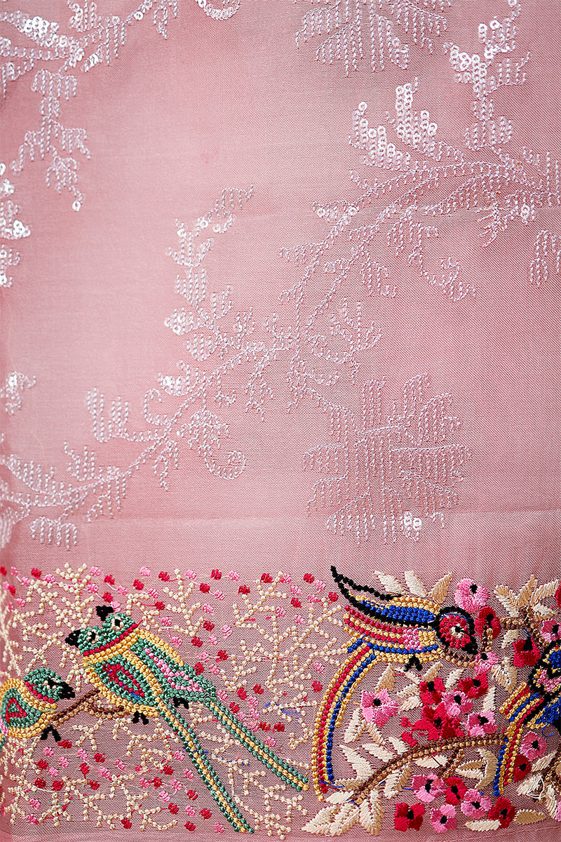 Mauve Embellished Organza Silk Dress Material - Chinaya Banaras
