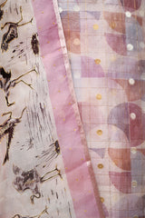 Cherry Blossom Pink Geometrical Printed Organza Silk Dress Material