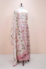 Cherry Blossom Pink Geometrical Printed Organza Silk Dress Material